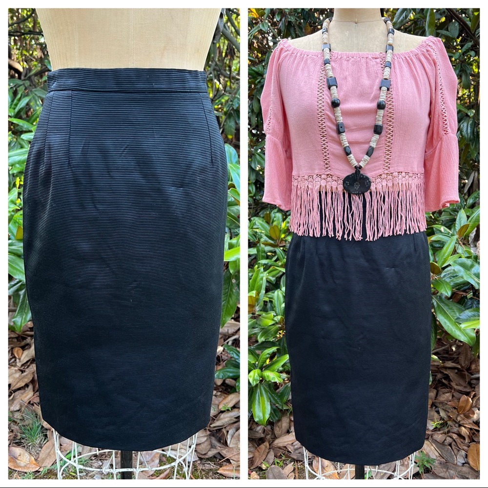 Ribbed Black Satin Pencil Skirt by Womenstyl